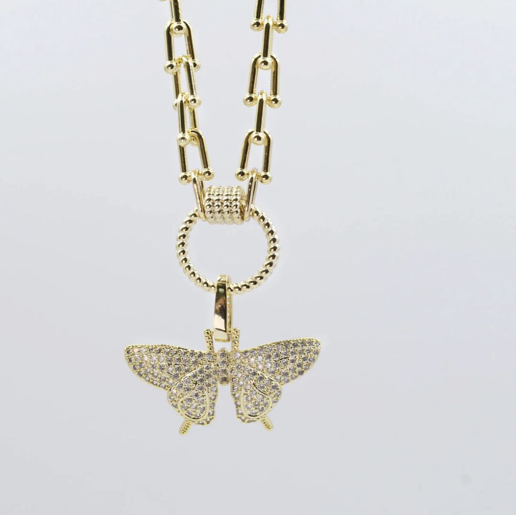 CLIP BUTTERFLY GOLD NECKLACE