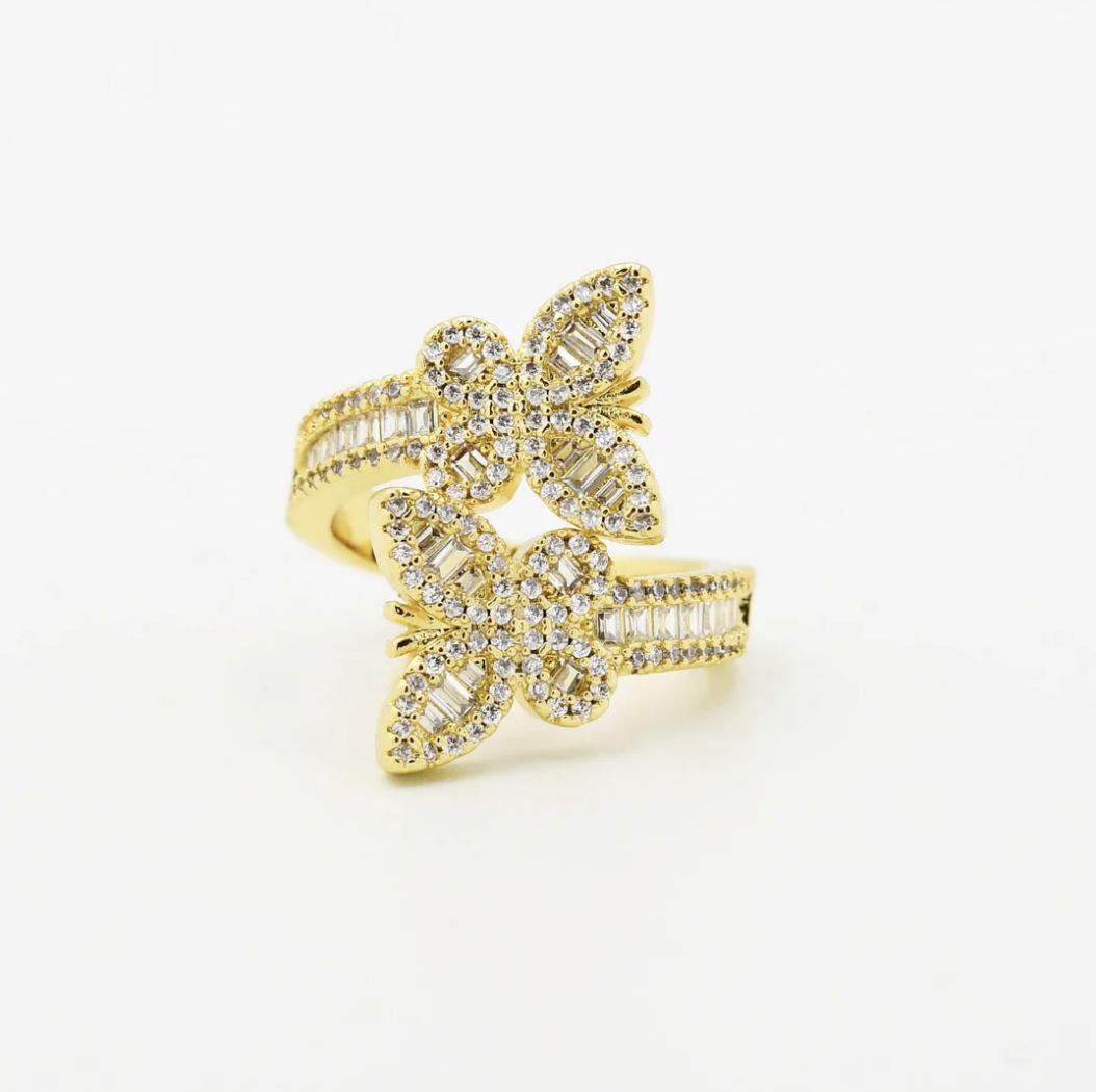 DOUBLE CRYSTAL BUTTERFLY RING