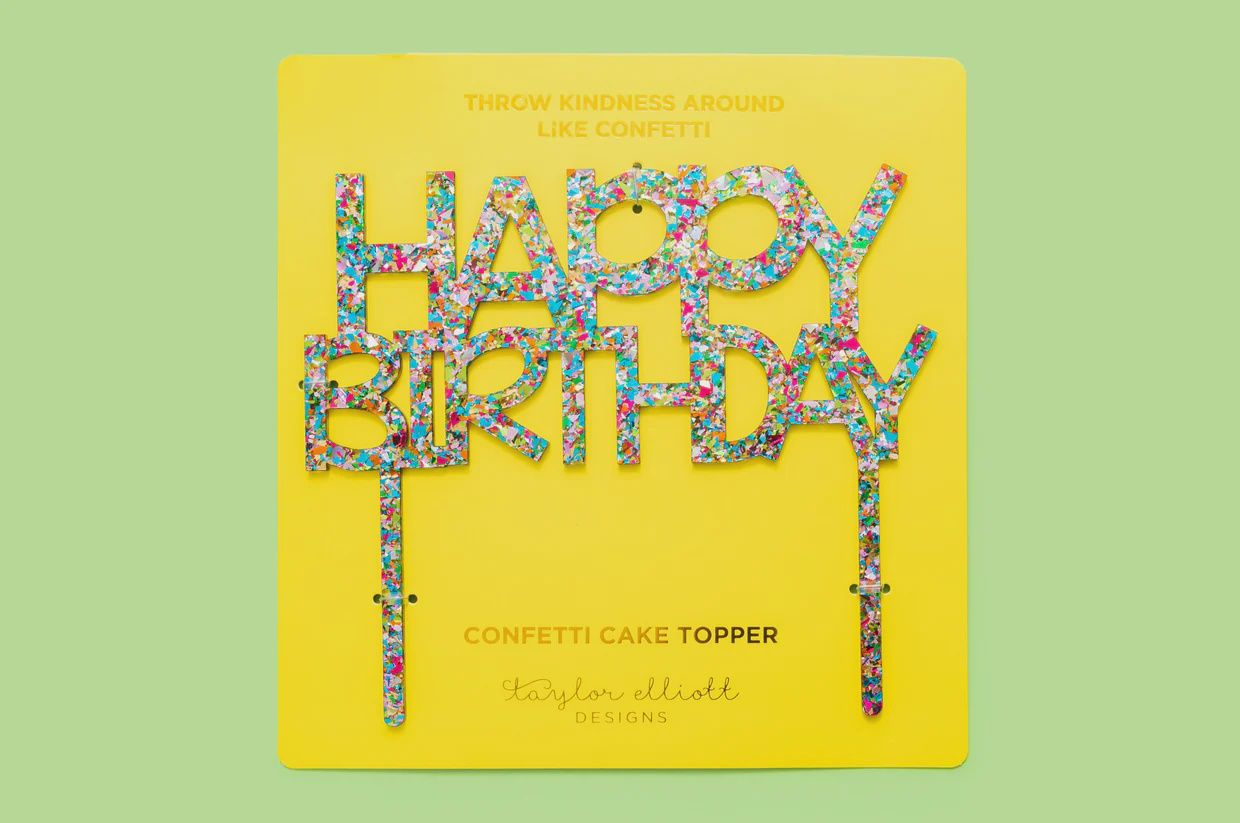 COLORFUL CONFETTI &quot;HAPPY BIRTHDAY&quot; CAKE TOPPER