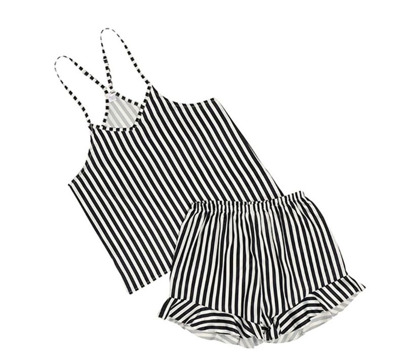 STRIPE CAMI &amp; RUFFLED SHORT SET