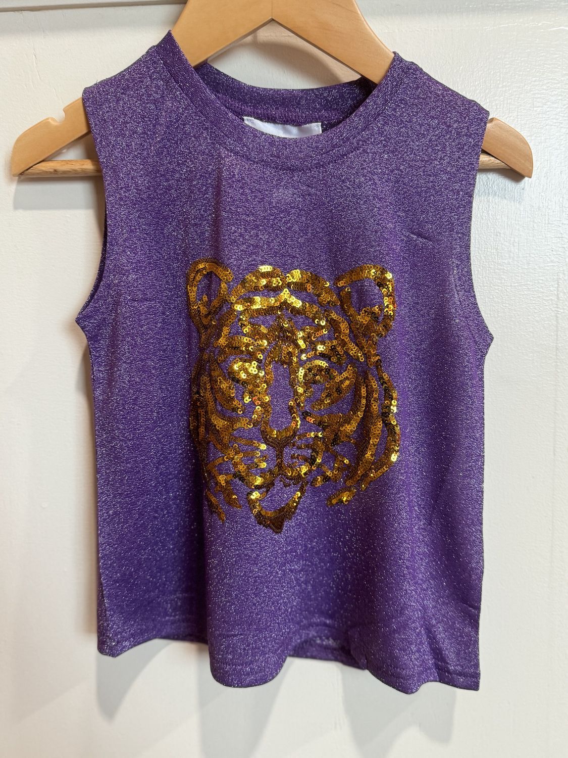 TIGER FACE PURPLE GLITTER TANK