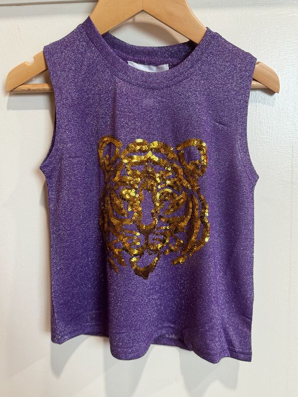 TIGER FACE PURPLE GLITTER TANK
