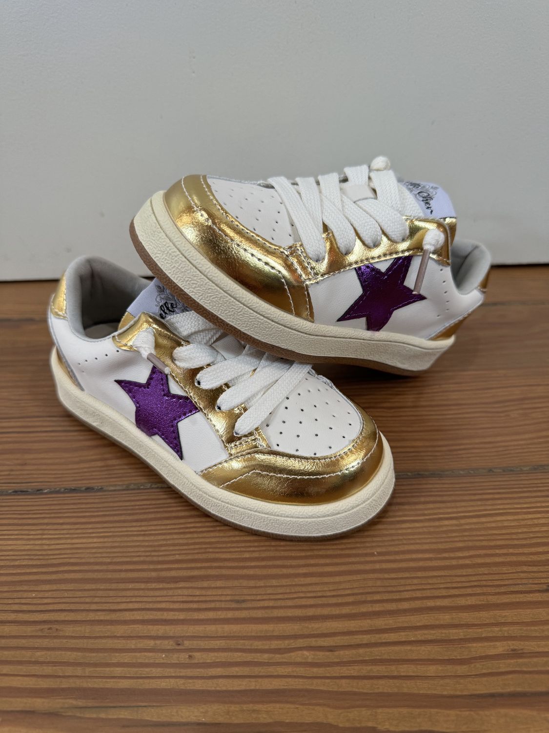 PURPLE &amp; GOLD STAR CHILD’S SNEAKERS