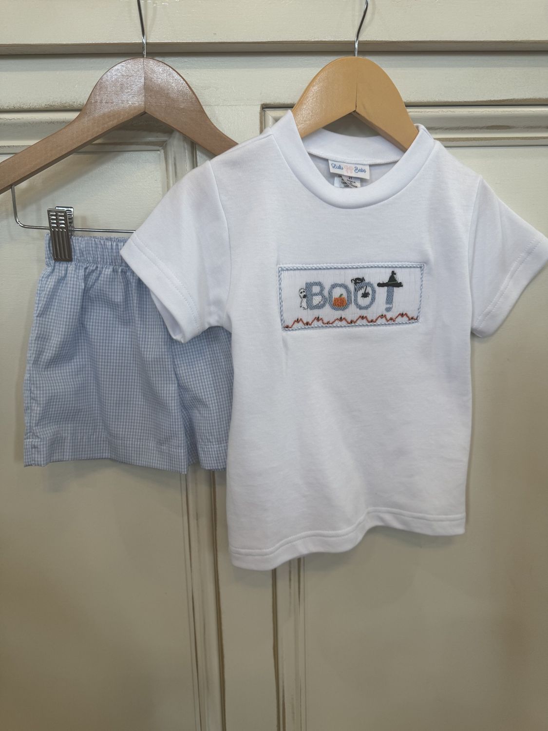BLUE GINGHAM HALLOWEEN SHORT SET