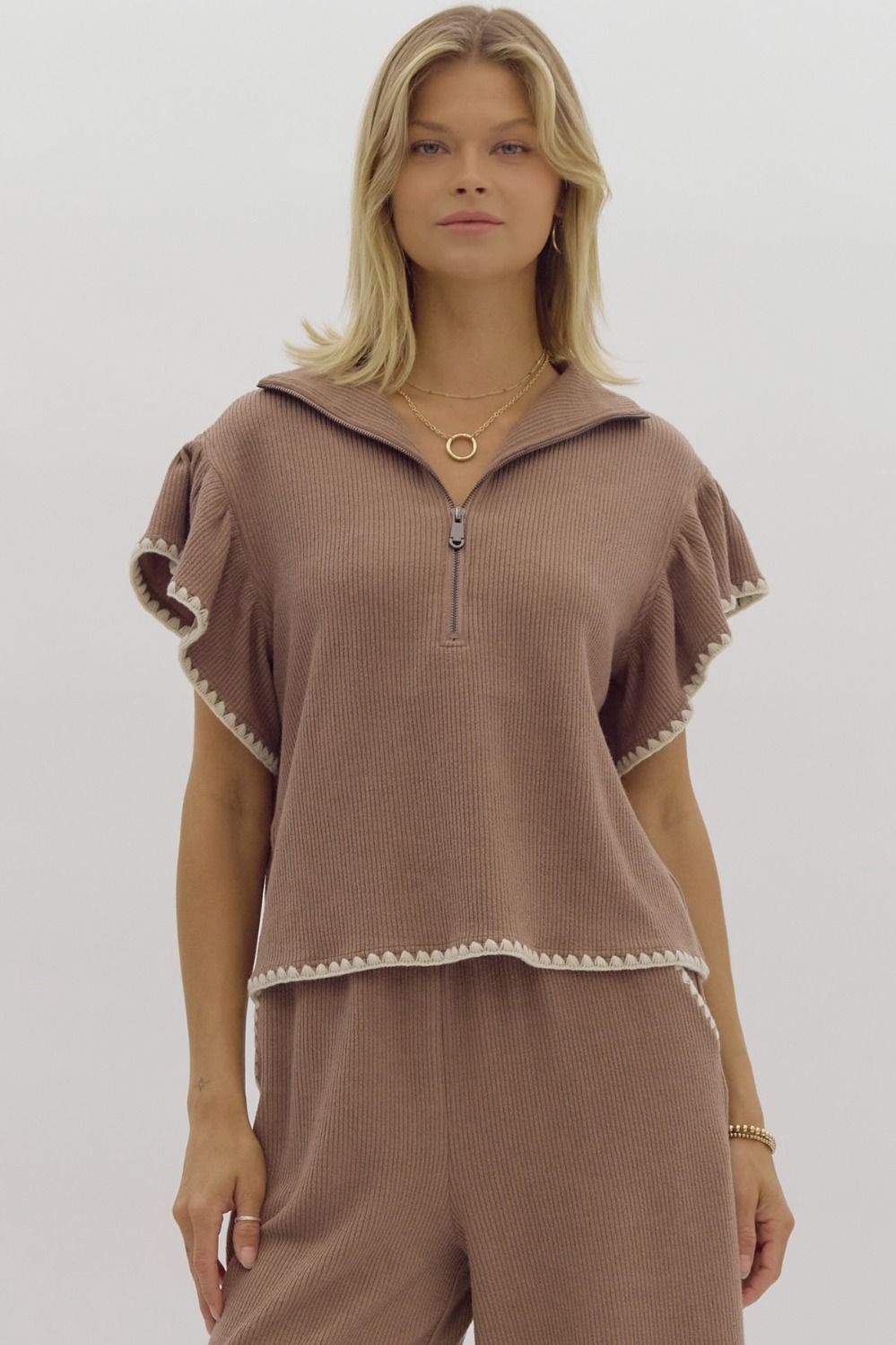 KNIT RIBBED HALF ZIP