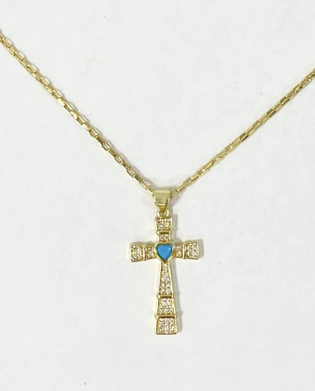 TURQUOISE HEART CROSS NECKLACE