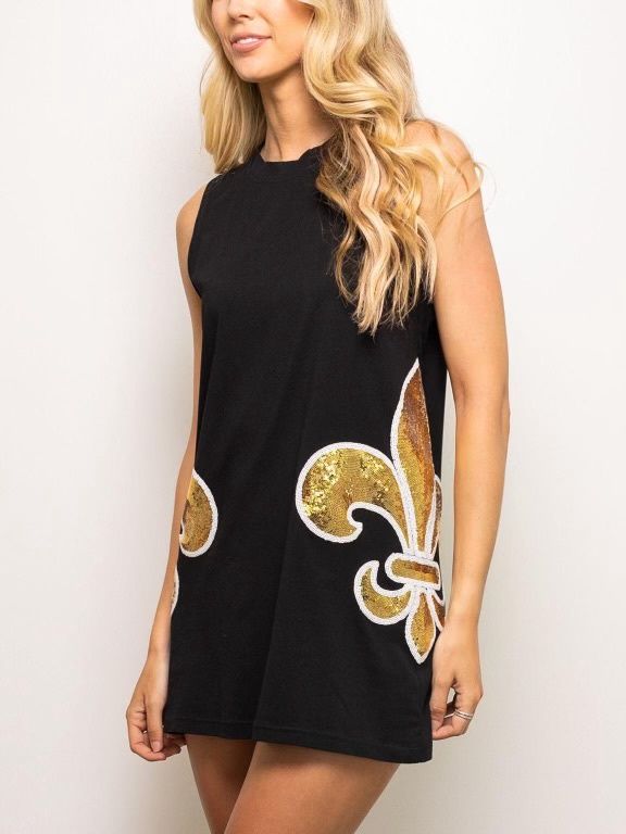 FLEUR DE LIS WRAP AROUND BLACK TANK DRESS