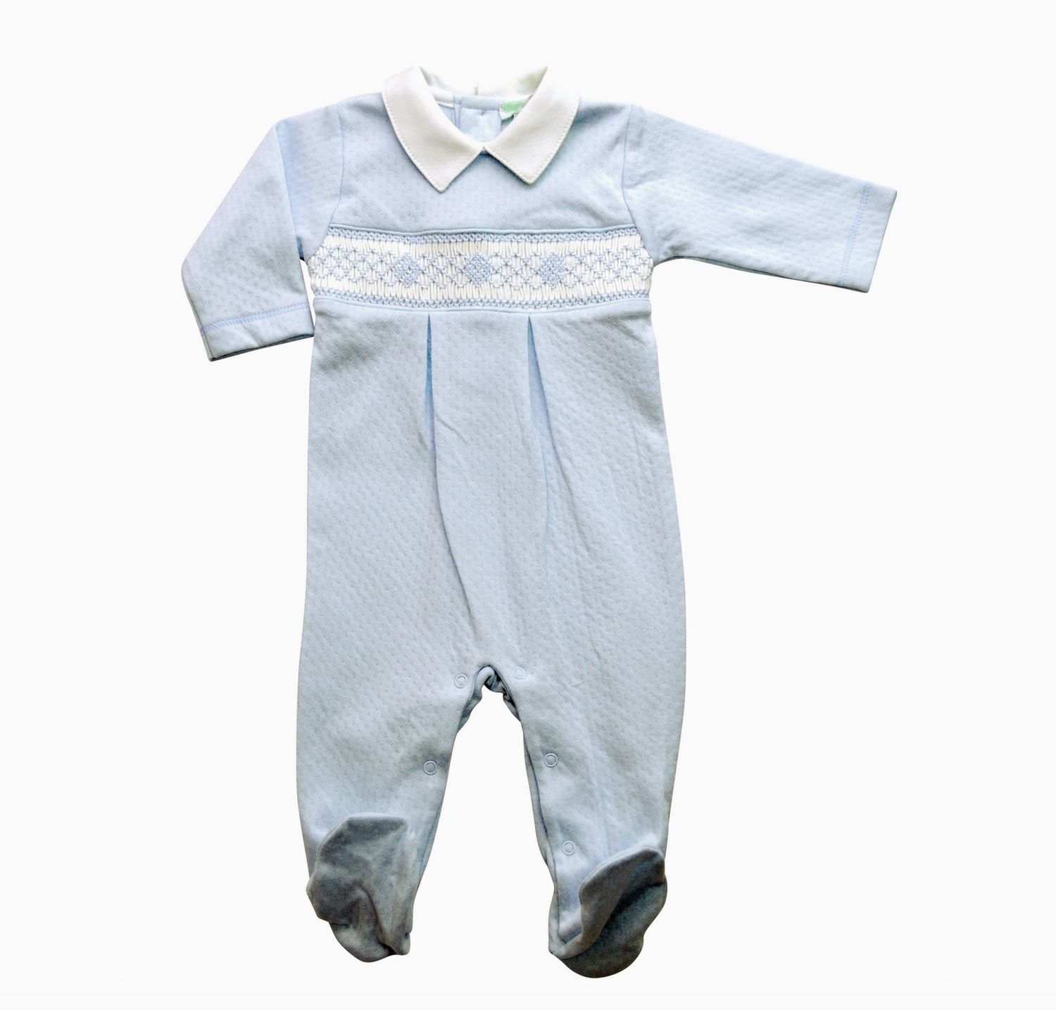 BABY BOY JACQUARD SMOCKED PIMA COTTON FOOTIE