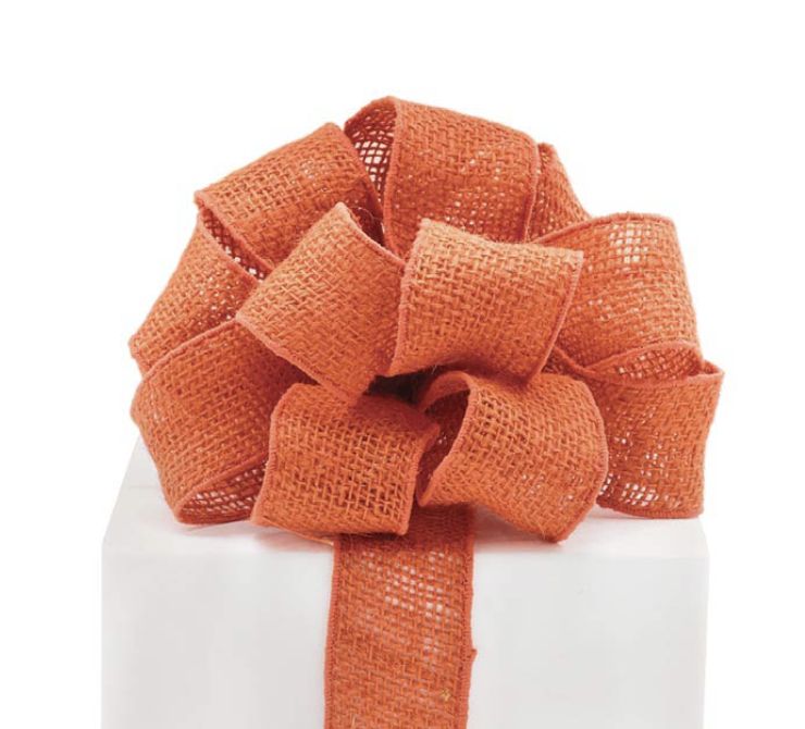 RIBBON- BURNT ORANGE BURLAP WIRED
