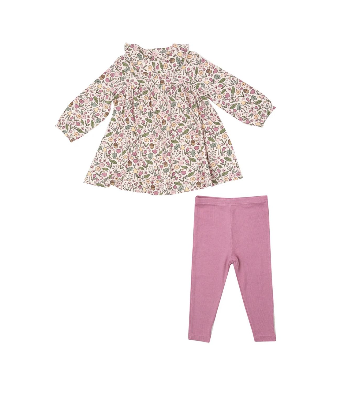 ACORN FLORAL PETER PAN COLLAR DRESS &amp; RIBBED LEGGING