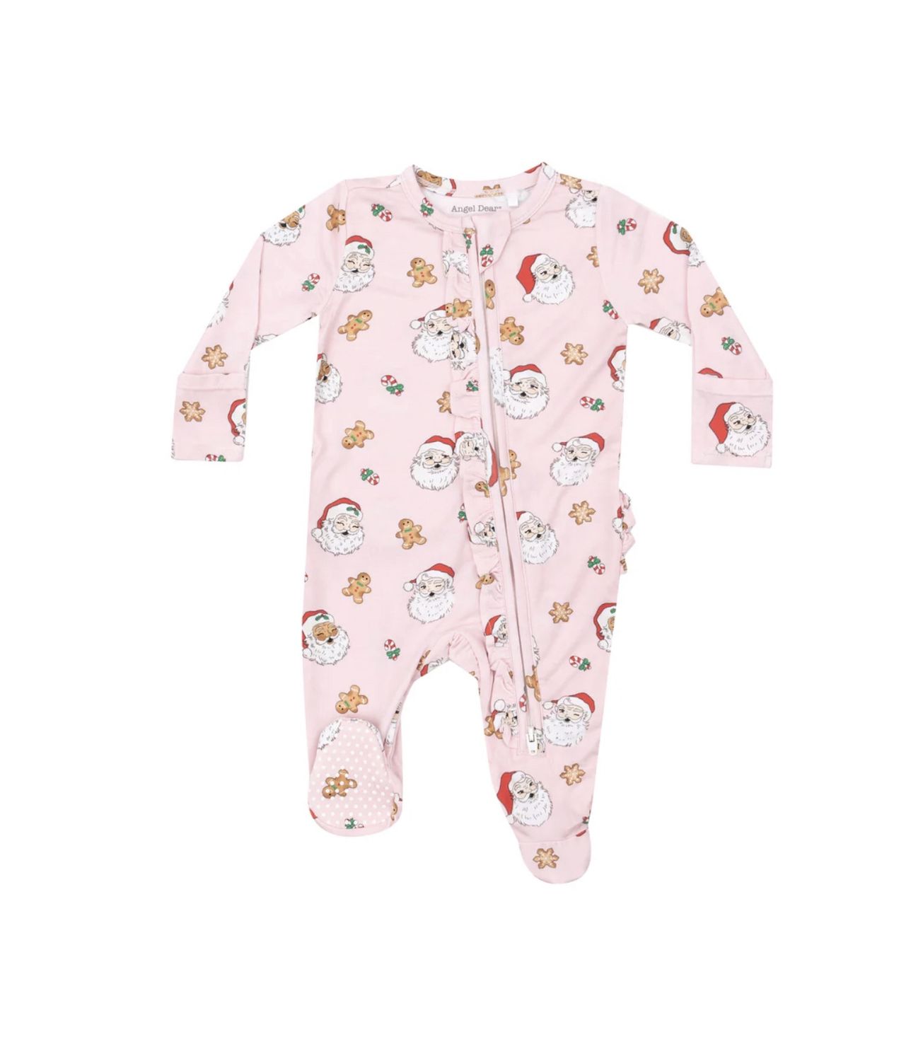 VINTAGE SANTAS PINK 2 WAY RUFFLE ZIPPER FOOTIE