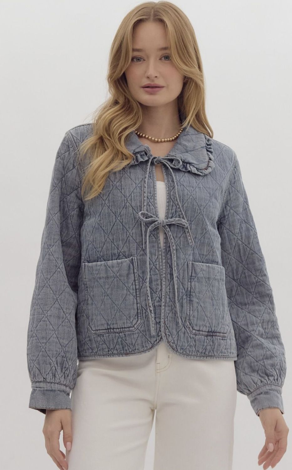 QUILTED DENIM FRILL JACKET
