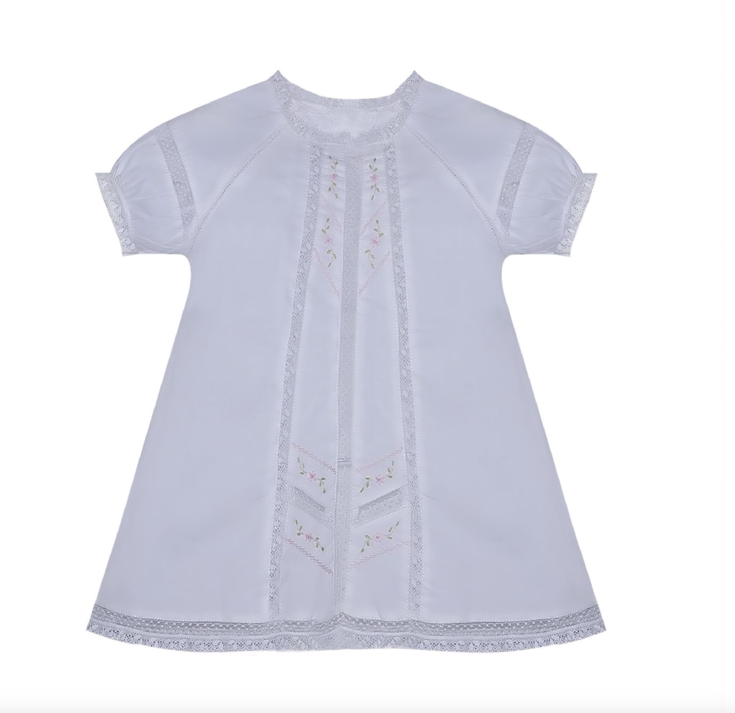 AMELIA WHITE DRESS W/ PINK EMBROIDERY