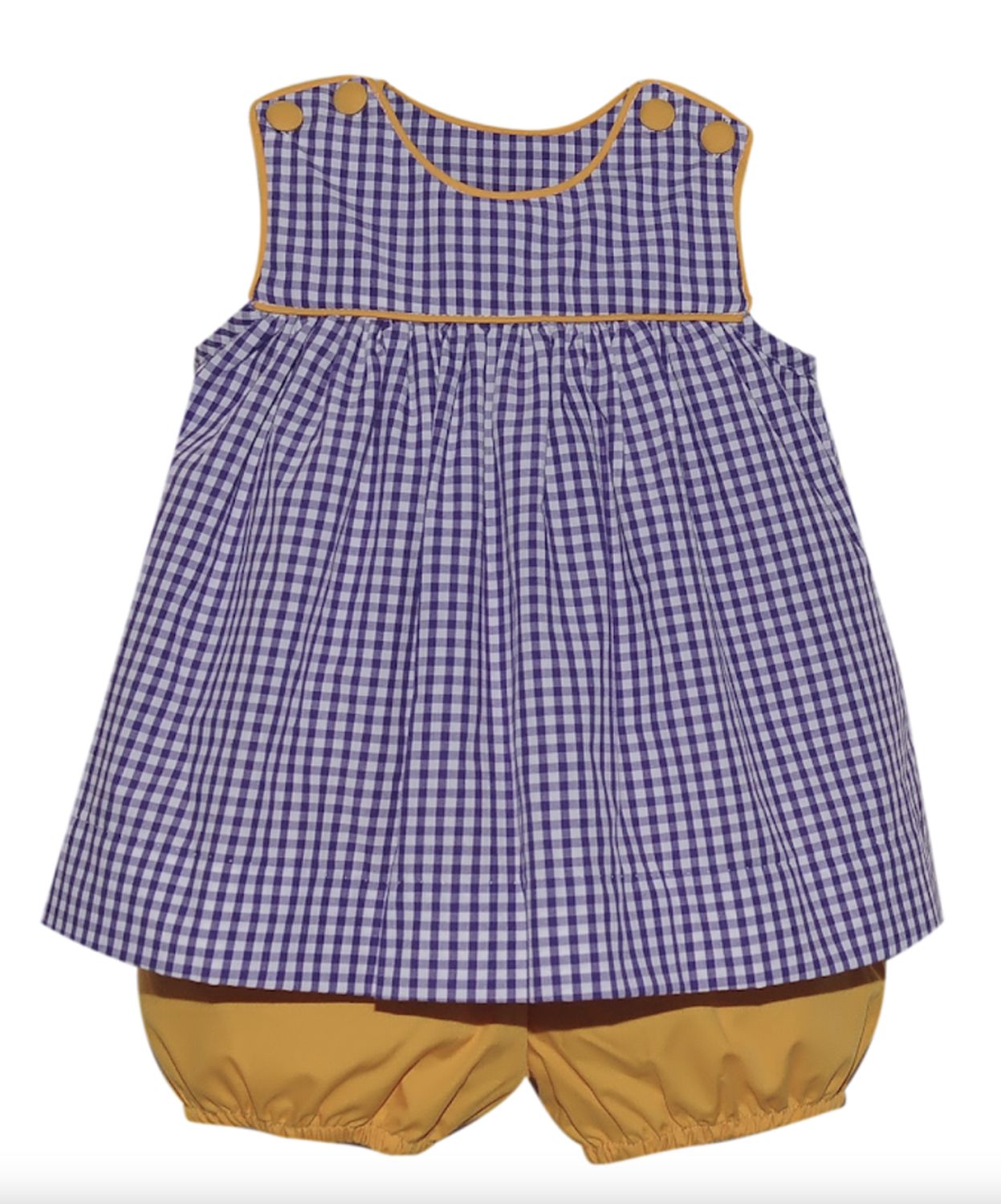 PURPLE &amp; GOLD GINGHAM GIRL BLOOMER SET