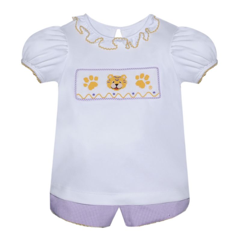 PURPLE &amp; GOLD SMOCKED GIRL BLOOMER SET