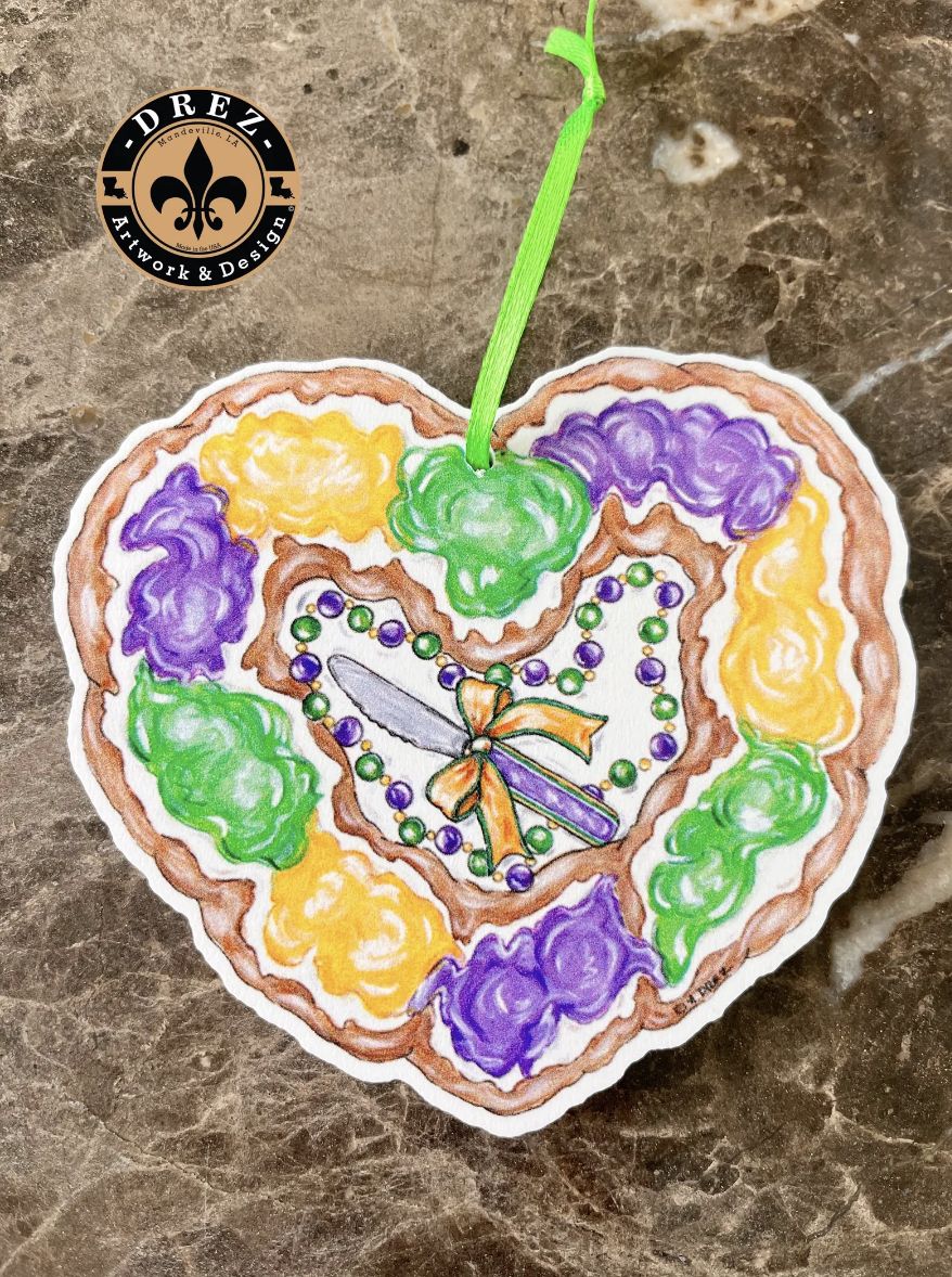 KING CAKE HEART ORNAMENT