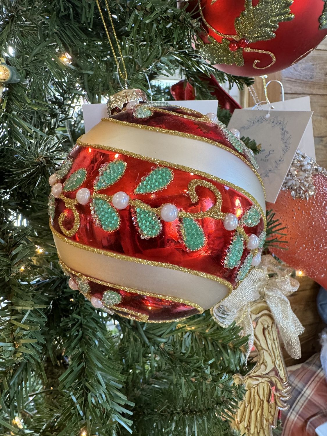 RED &amp; SILVER SWIRL ORNAMENT