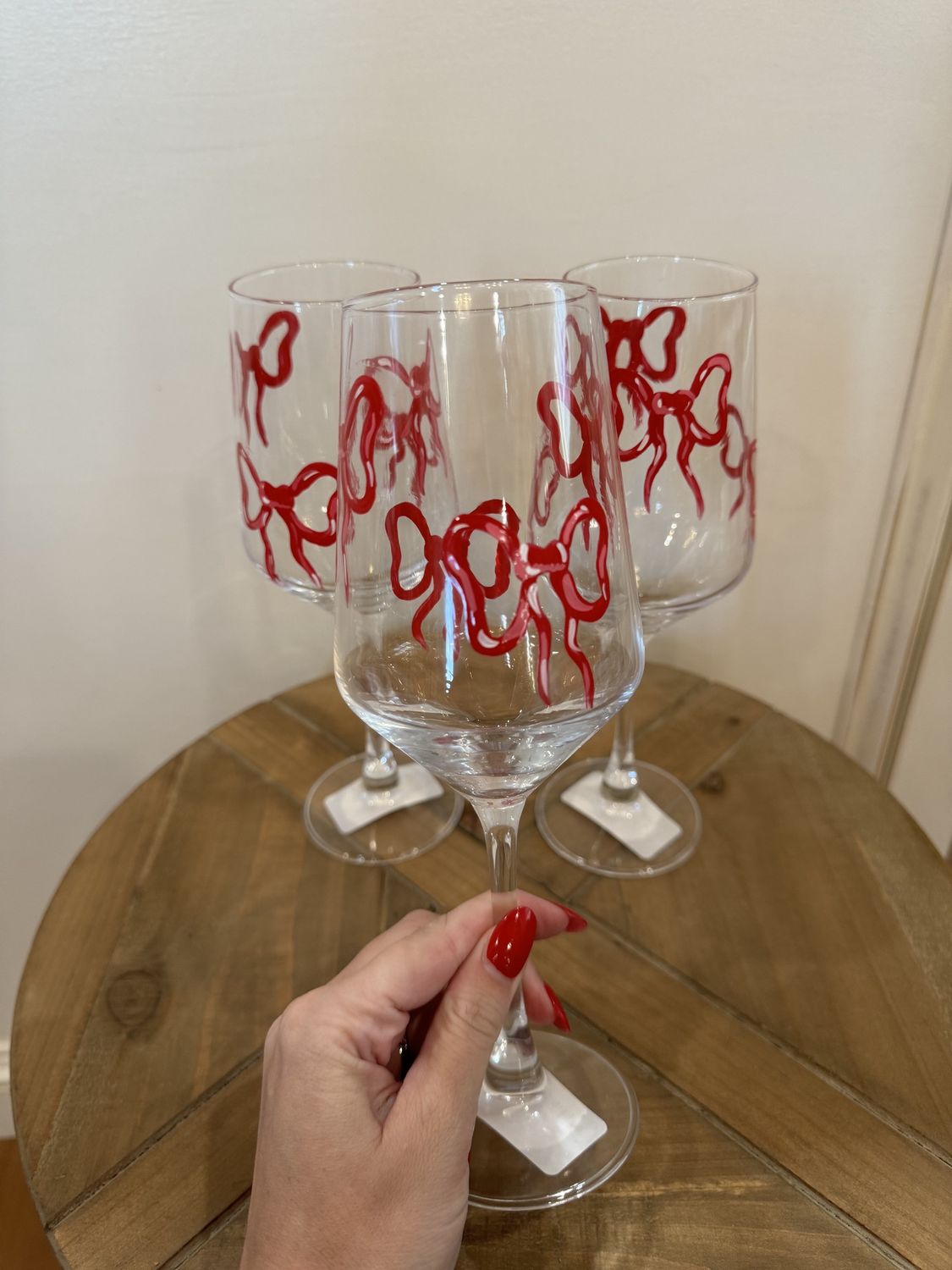 HAND PAINTED BOW STEMMED GLASS