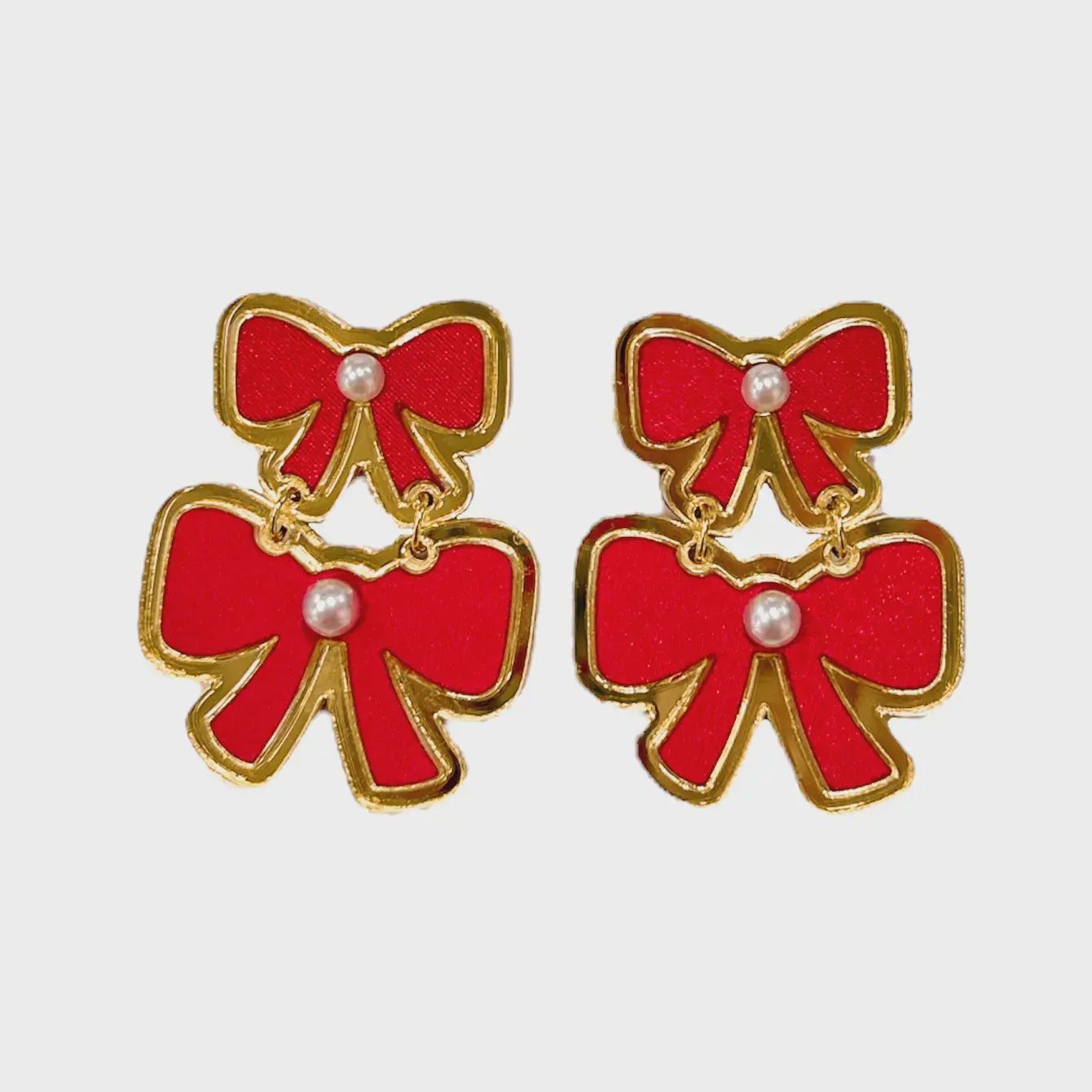 HOLIDAY BOW EARRINGS- RED