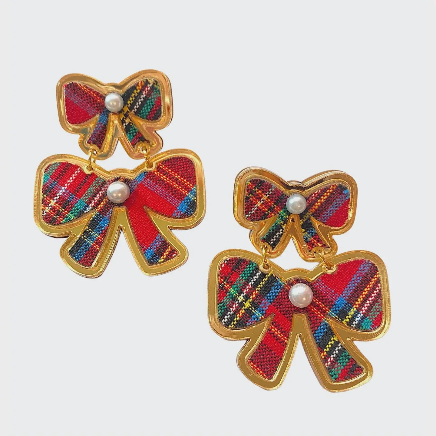 HOLIDAY BOW EARRINGS- PLAID