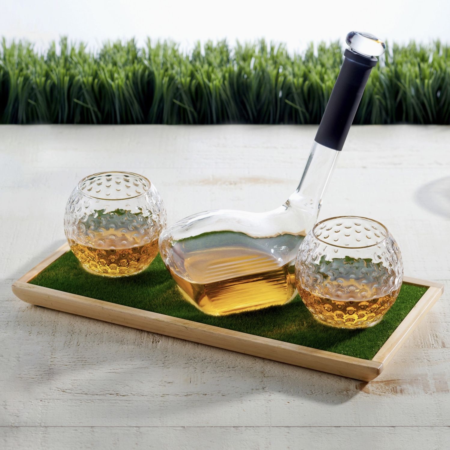 GOLF DECANTER &amp; SET OF TWO GLASSES