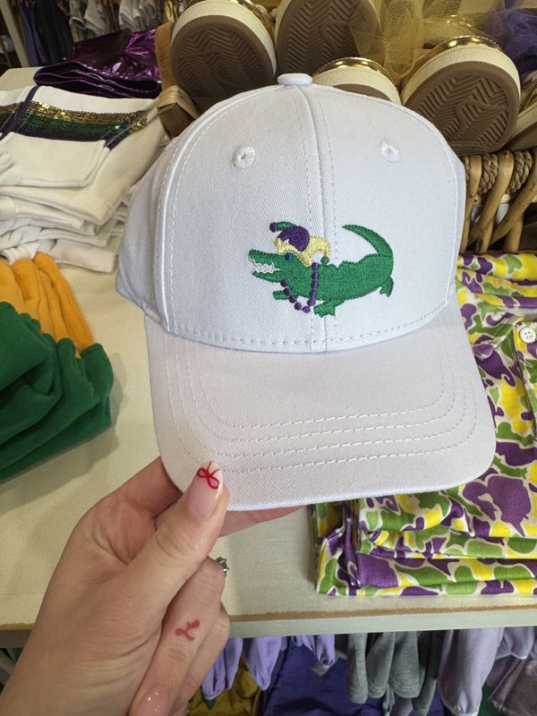 MARDI GRAS GATOR CAP- WHITE