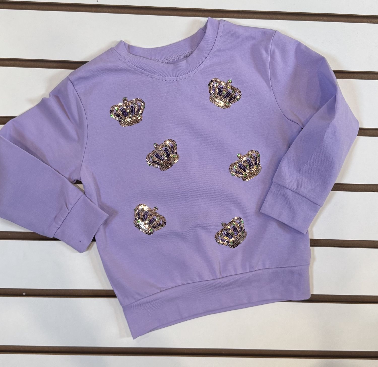 SEQUIN MARDI GRAS CROWN LAVENDER SHIRT