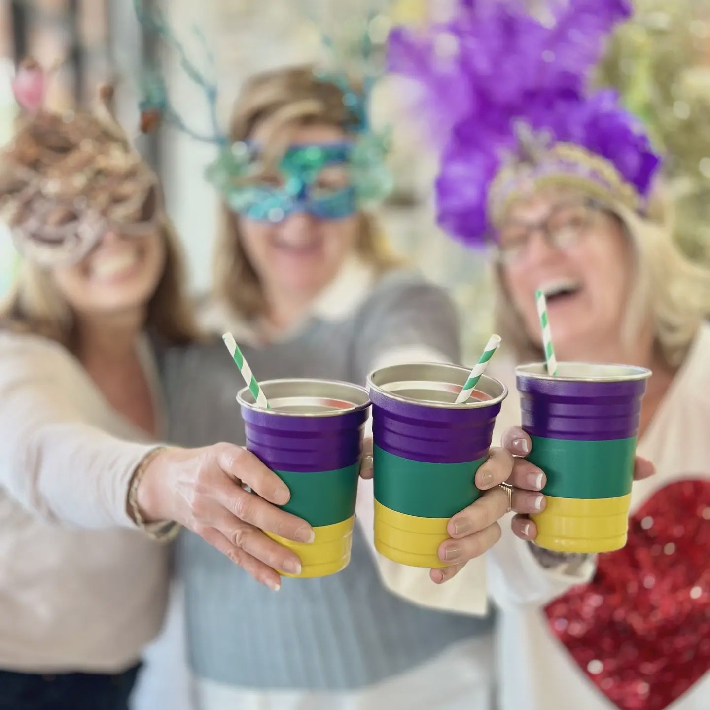 MARDI GRAS GEAUX GREEN GEAUX CUPS, S/4