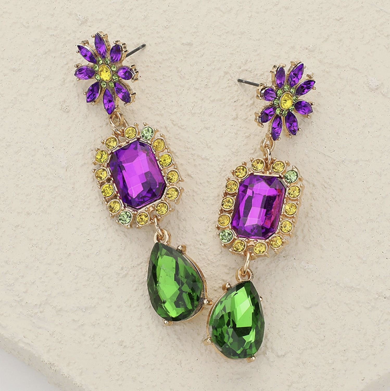MARDI GRAS STONE TEARDROP EARRINGS