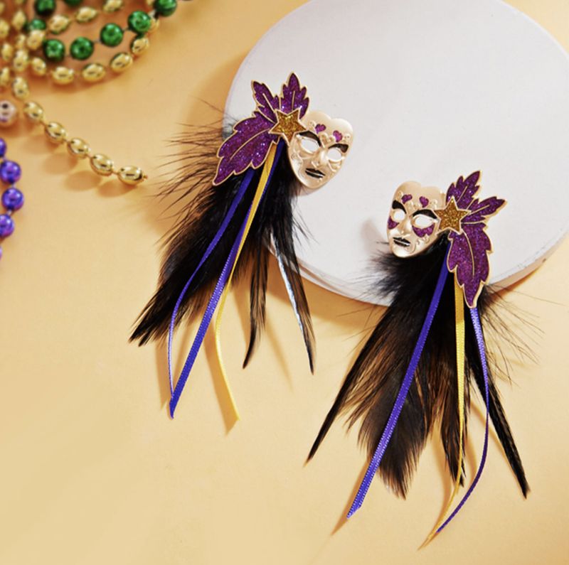 MARDI GRAS MASQUERADE FEATHER EARRINGS