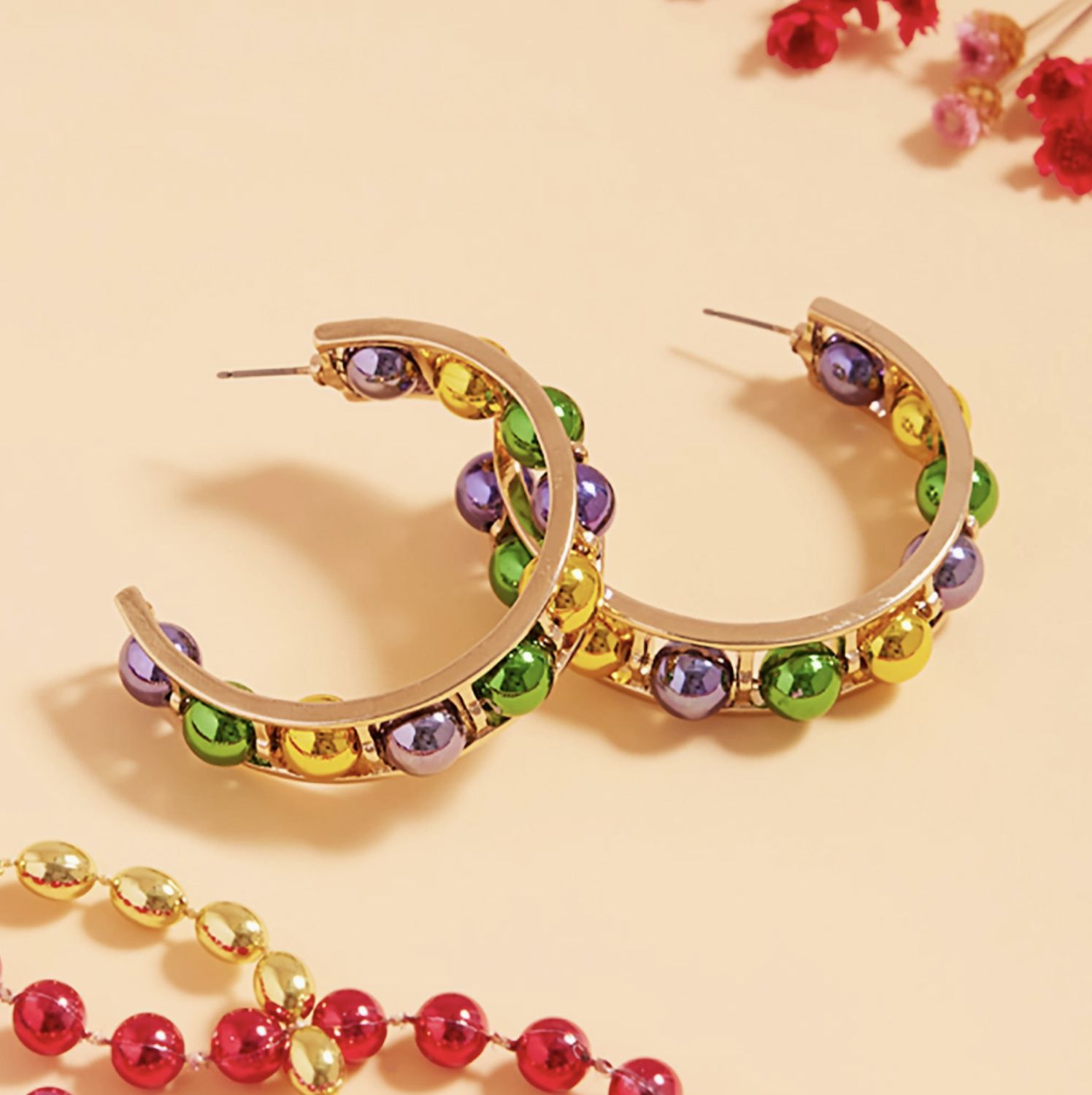 MARDI GRAS BEADED HOOPS