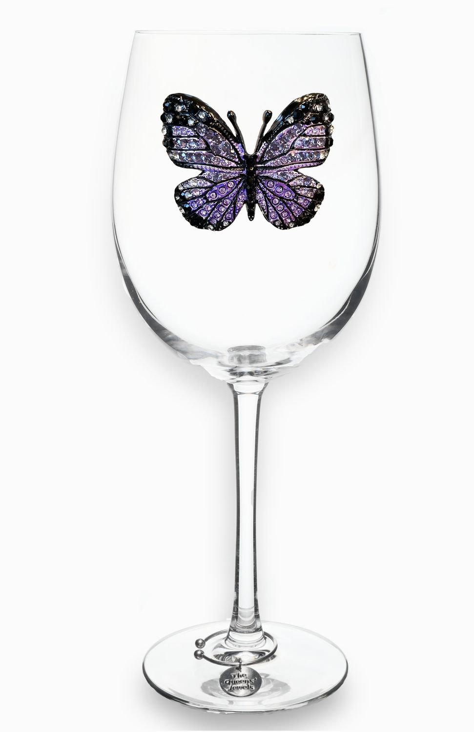 PURPLE BUTTERFLY JEWELED STEMMED GLASS