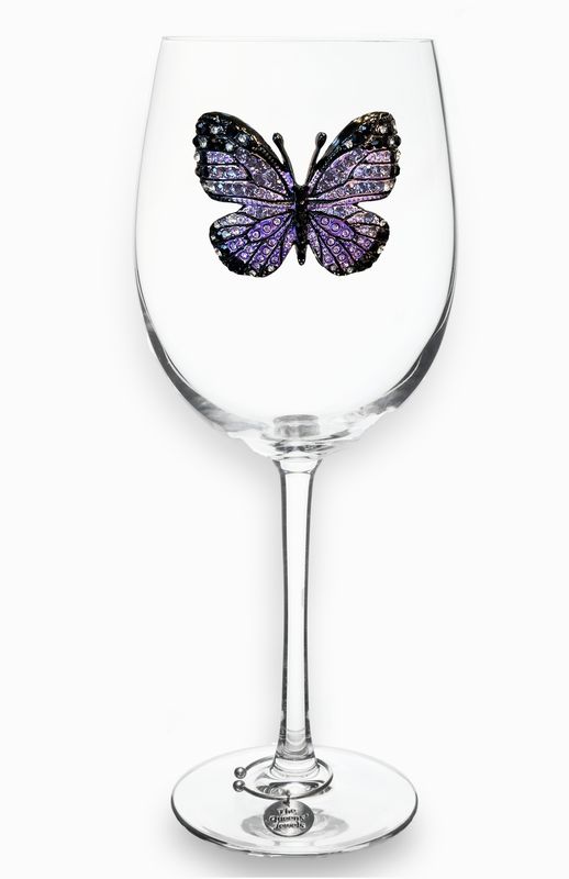 PURPLE BUTTERFLY JEWELED STEMMED GLASS