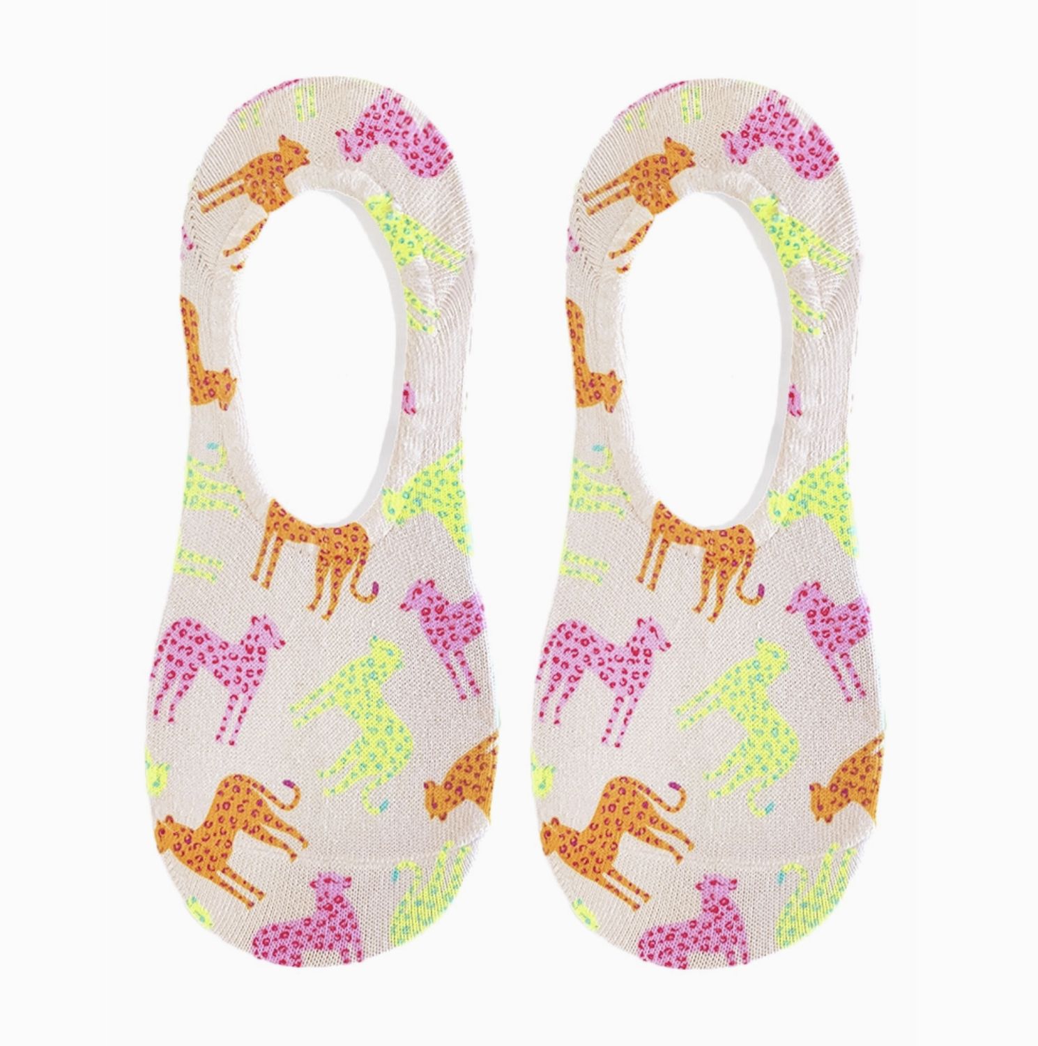MULTI-COLORED CHEETAHS NO-SHOW SOCKS