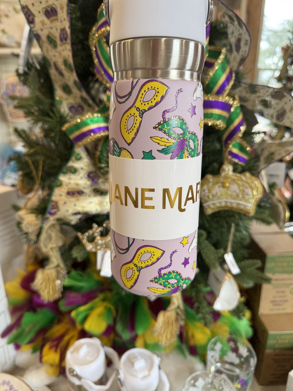 MARDI GRAS 22 OZ.WATER BOTTLE W/ STRAW CAP