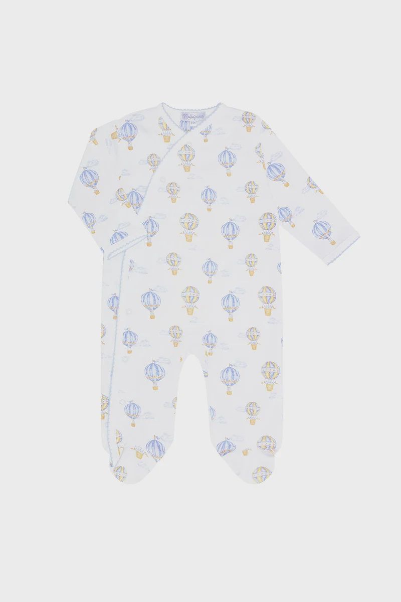 BLUE BALLOONS PRINT CROSSOVER FOOTIE &amp; HAT