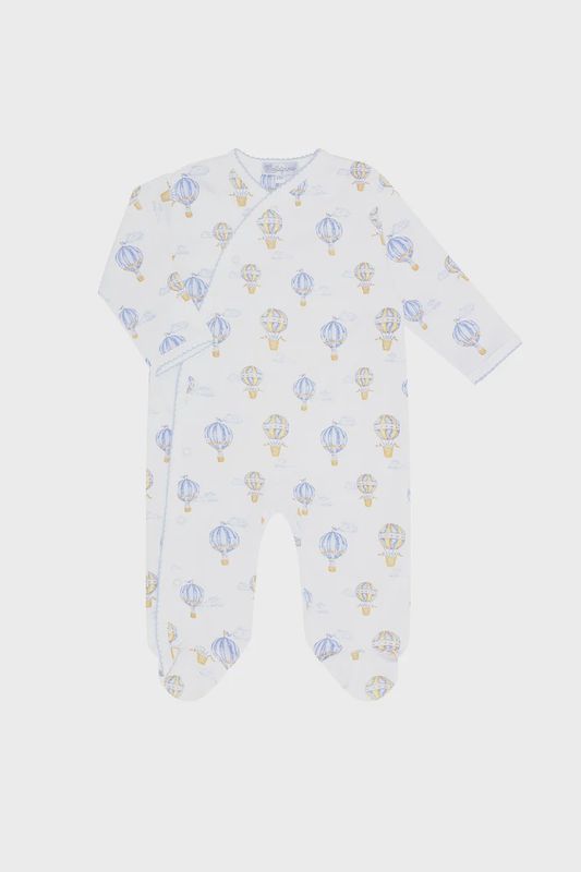 BLUE BALLOONS PRINT CROSSOVER FOOTIE &amp; HAT