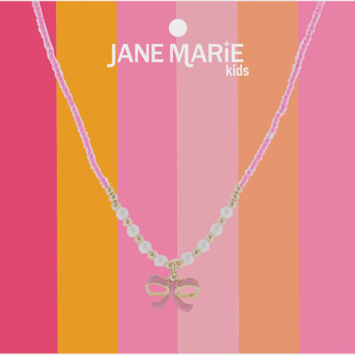 KIDS 14” SEED BEAD PINK BOW NECKLACE