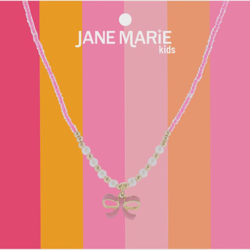 KIDS 14” SEED BEAD PINK BOW NECKLACE