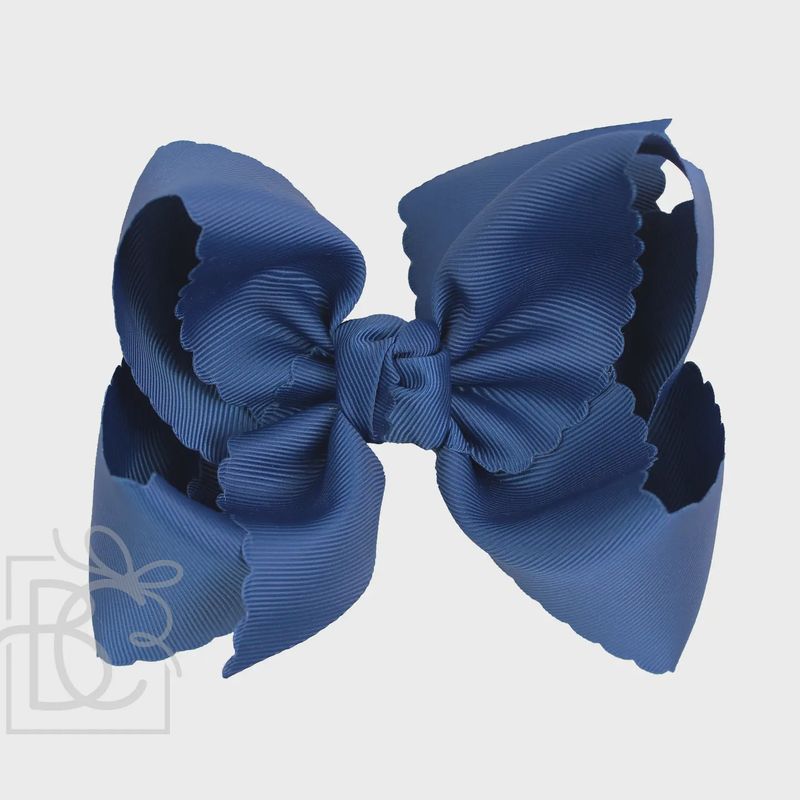 DENIM BLUE SCALLOPED EDGE BOW- 5.5&quot;