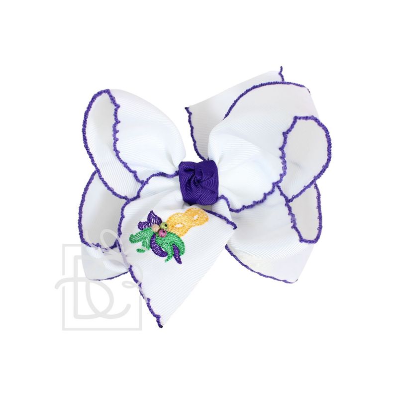 EMBROIDERED MARDI GRAS MASK CROCHET EDGE BOW- 5.5&quot;