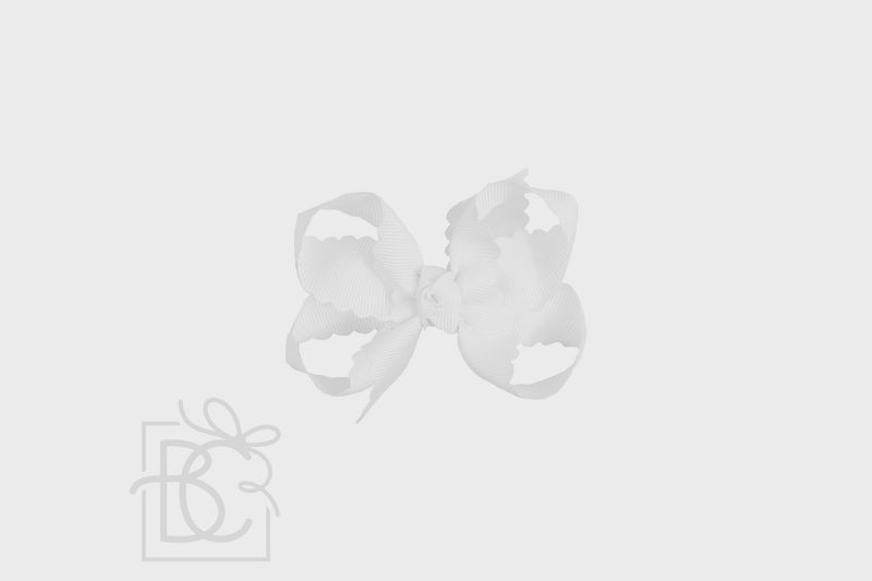 WHITE SCALLOPED EDGE BOW- 3.5&quot;