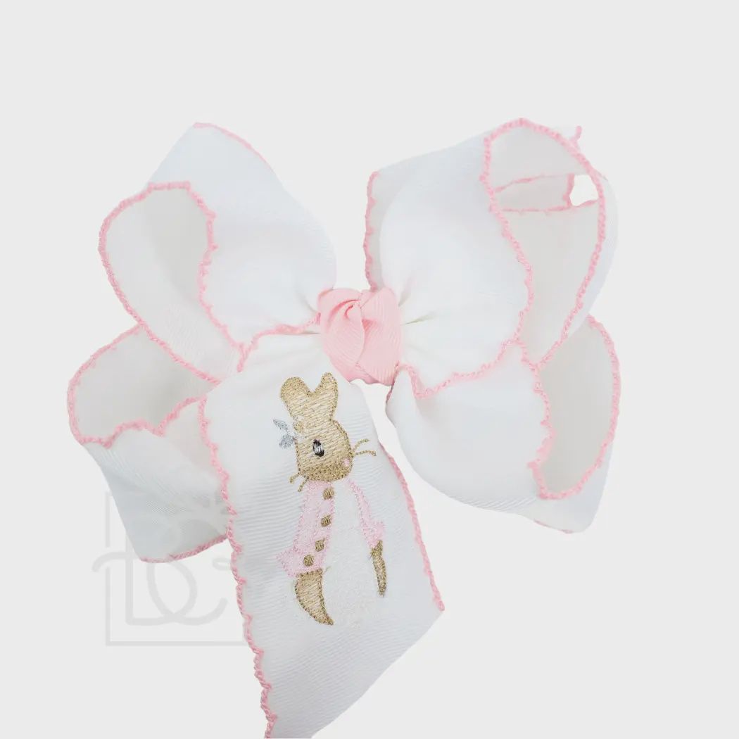 EMBROIDERED EASTER CROCHET EDGE BOW- 5.5&quot;