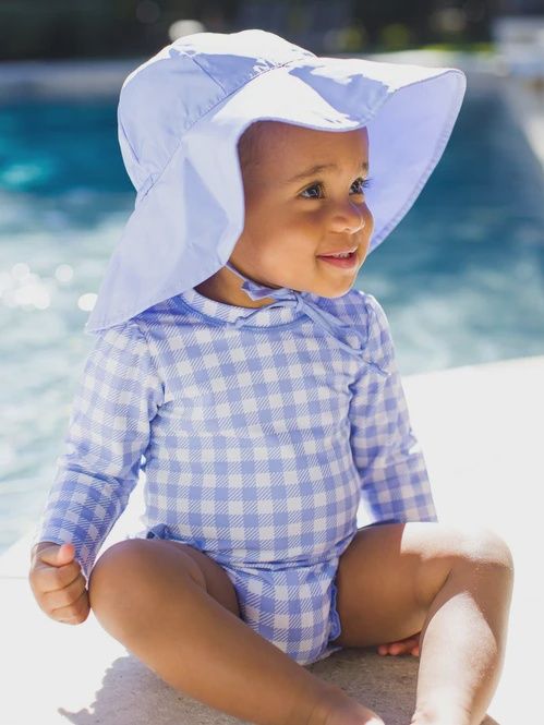 PERIWINKLE BLUE GINGHAM LONG SLEEVE ONE PIECE RASH GUARD