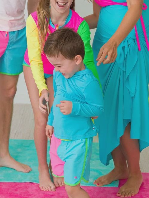 BRIGHT AQUA SUN PROTECTIVE HOODED SHIRT