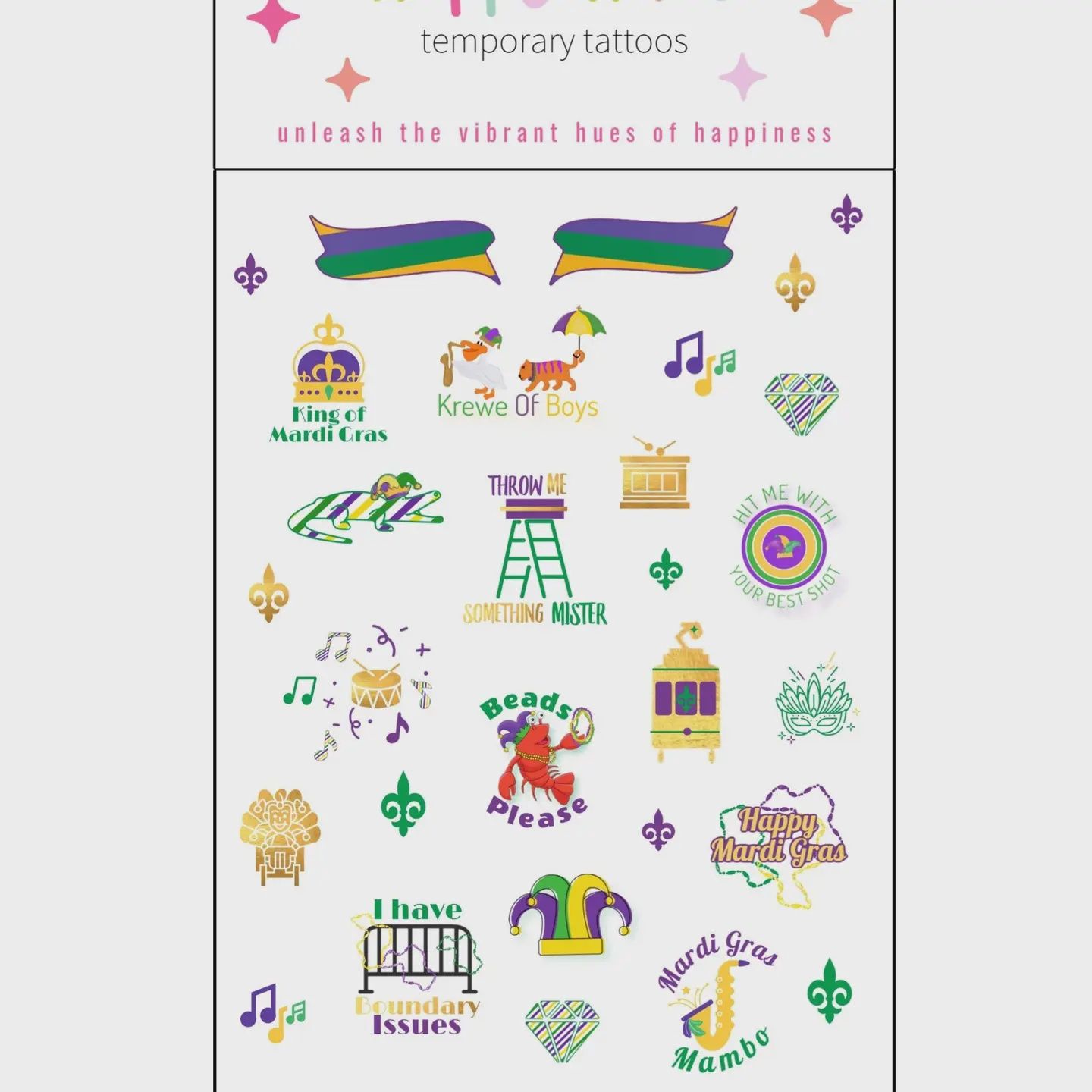 MARDI GRAS KREWE OF BOYS TEMPORARY TATTOOS
