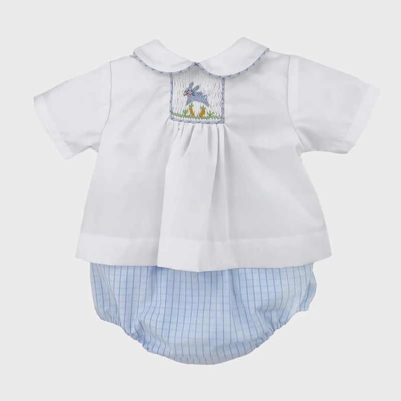 SMOCKED BLUE EASTER BUNNY DIAPER SET