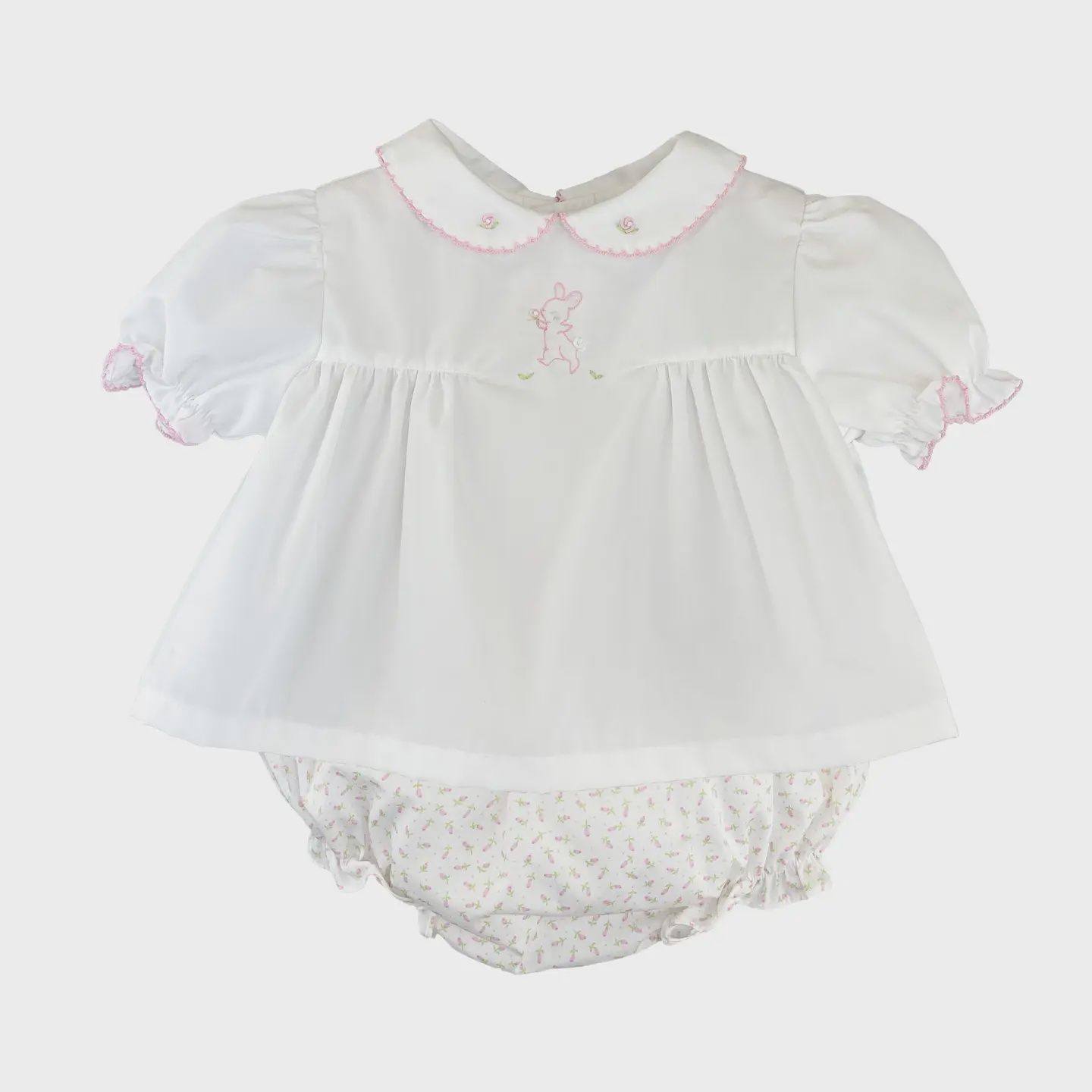 FLORAL PRINT EMBROIDERED BUNNY DIAPER SET