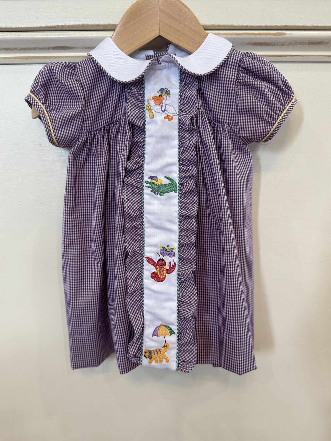 GINGHAM MARDI GRAS ANIMAL EMBROIDERY DRESS