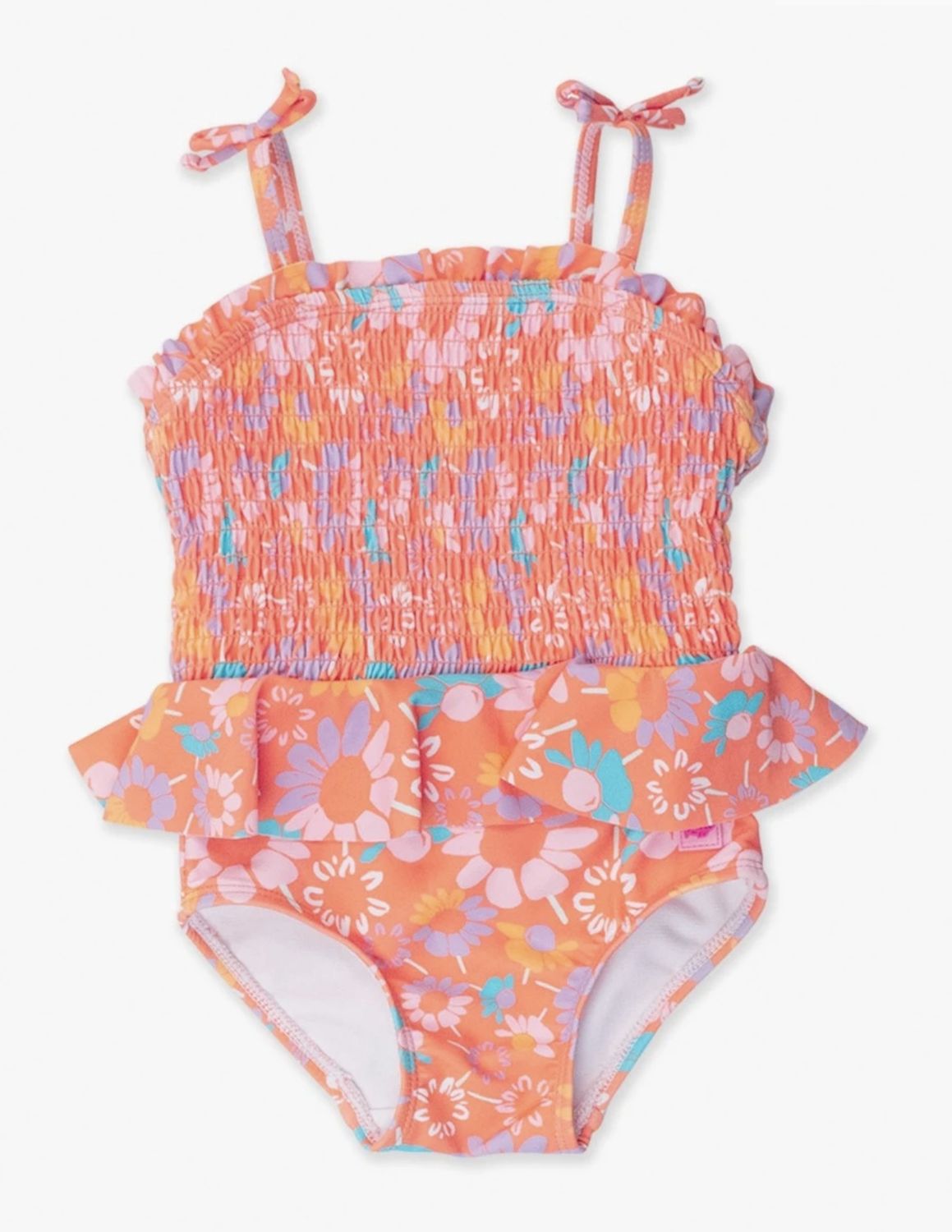 CORAL FLORAL PEPLUM SMOCKED BODICE ONE PIECES